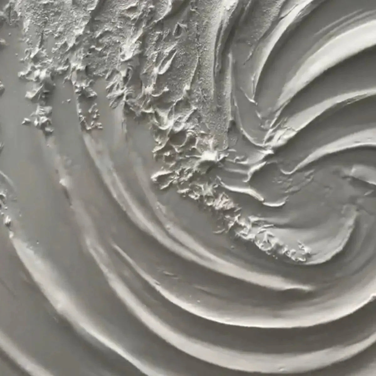 Whirlwind hand-painted white and soft beige textured coastal abstract painting shown with white frame