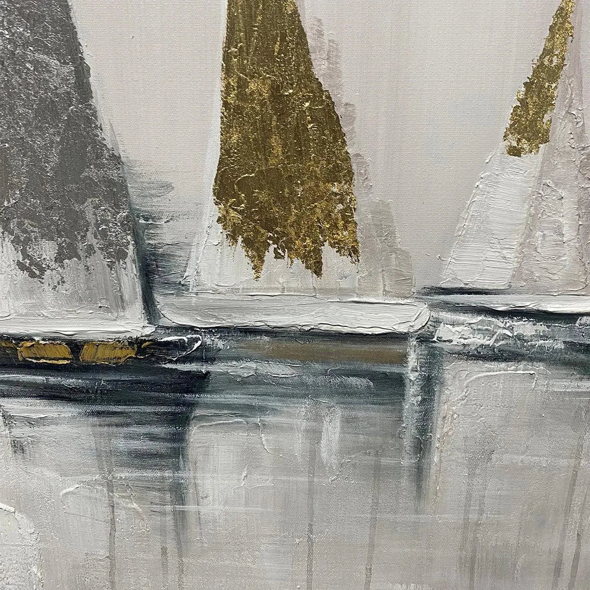 Golden Regatta hand-painted gold and ivory textured sailboat seascape painting shown with gold frame