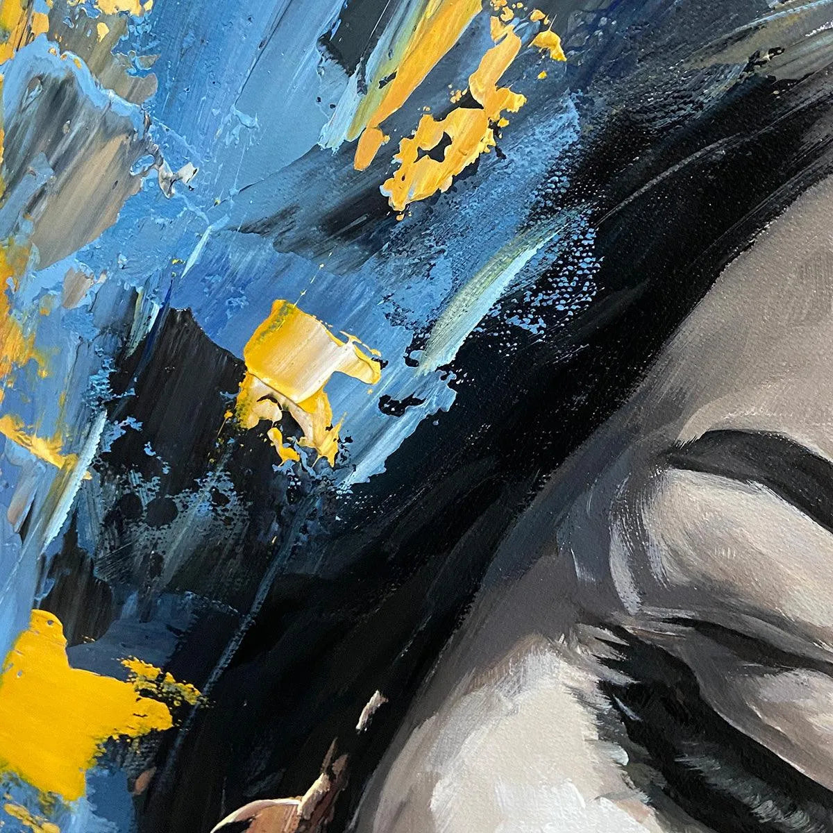 Blue and Gold Figurative Oil Painting – Golden Muse