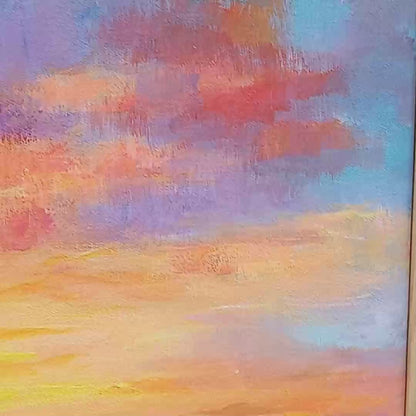 Golden Hour hand-painted gold, orange, pink and violet textured sunset seascape painting
