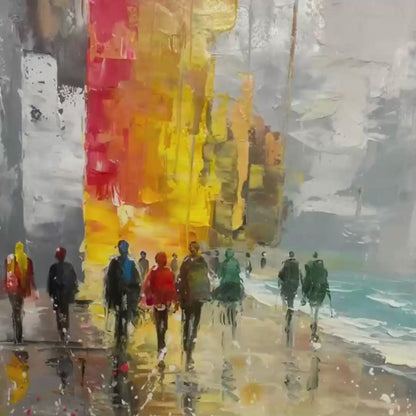 Urban Vibrance – Figurative Palette Knife Oil Painting, view 3