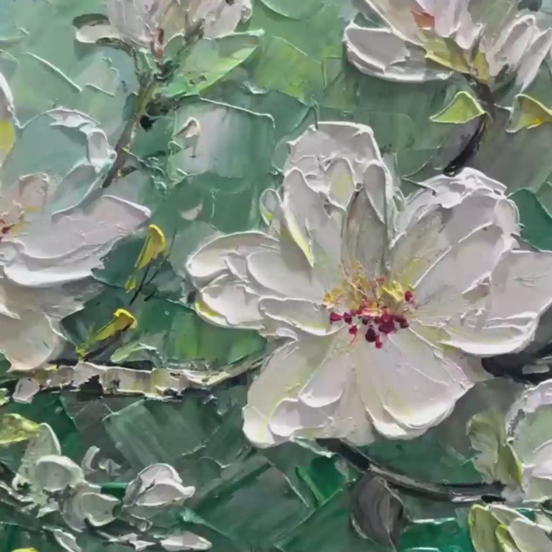 Jade Magnolias – Magnolia Impasto Painting, view 4