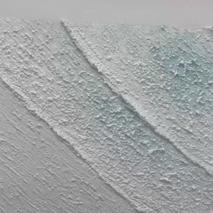 Azure Shores hand-painted white, azure blue and ocean blue textured coastal landscape painting shown with gold frame
