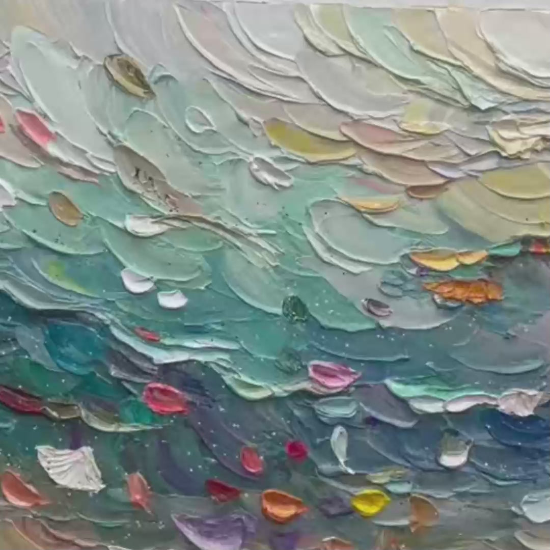 Coral Dream hand-painted coral and ivory textured coastal abstract painting shown with gold frame