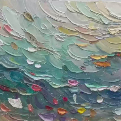 Coral Dream hand-painted coral and ivory textured coastal abstract painting shown with gold frame