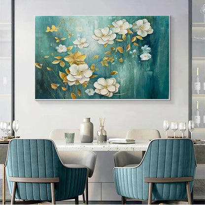 Horizontal Impressionist Floral Oil Painting – Golden Garden