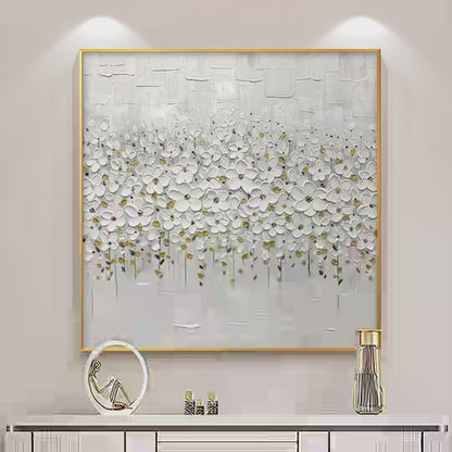 White Blossom Field – Floral Textured Painting, view 4