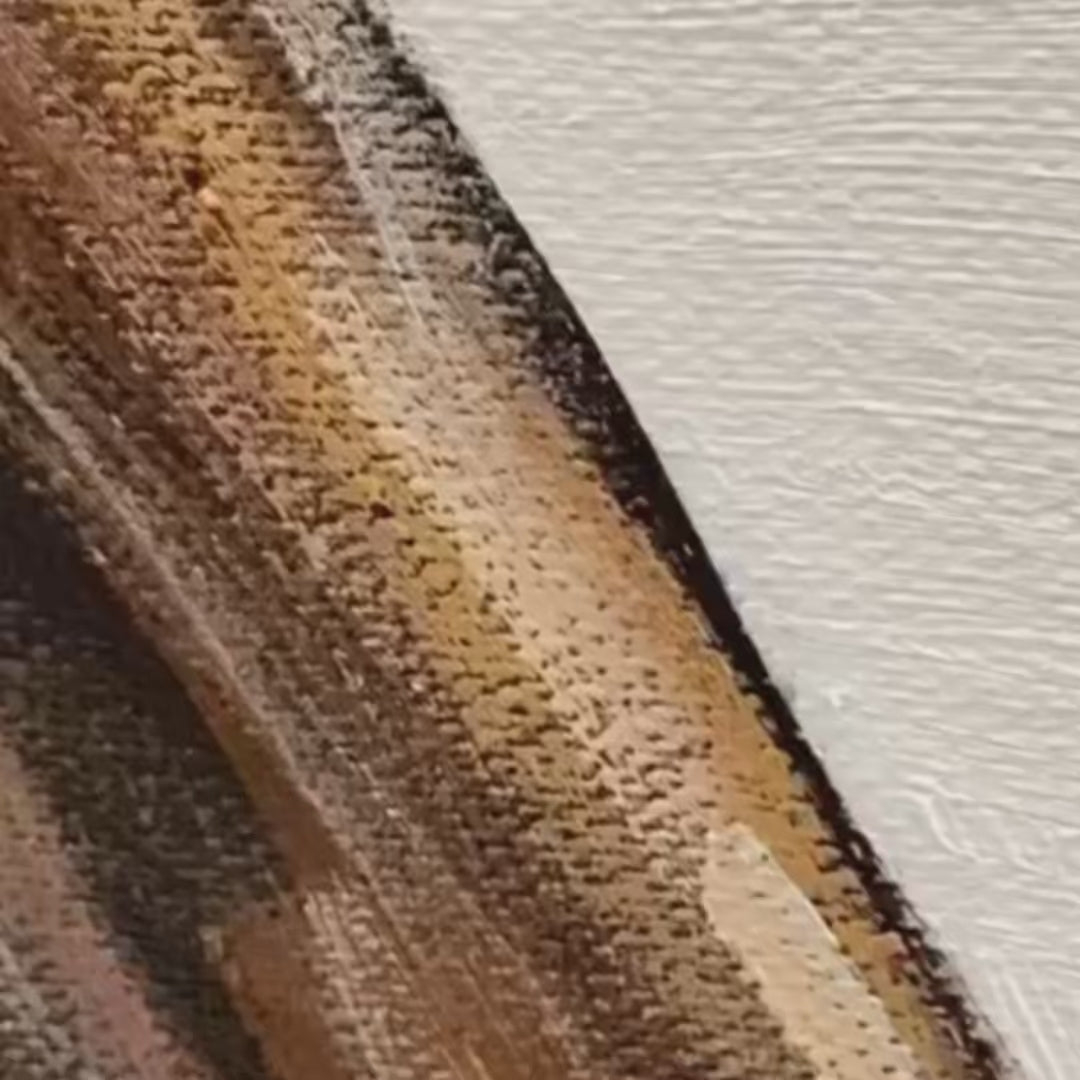 Golden Whispers hand-painted gold and ivory textured tree painting shown with gold frame