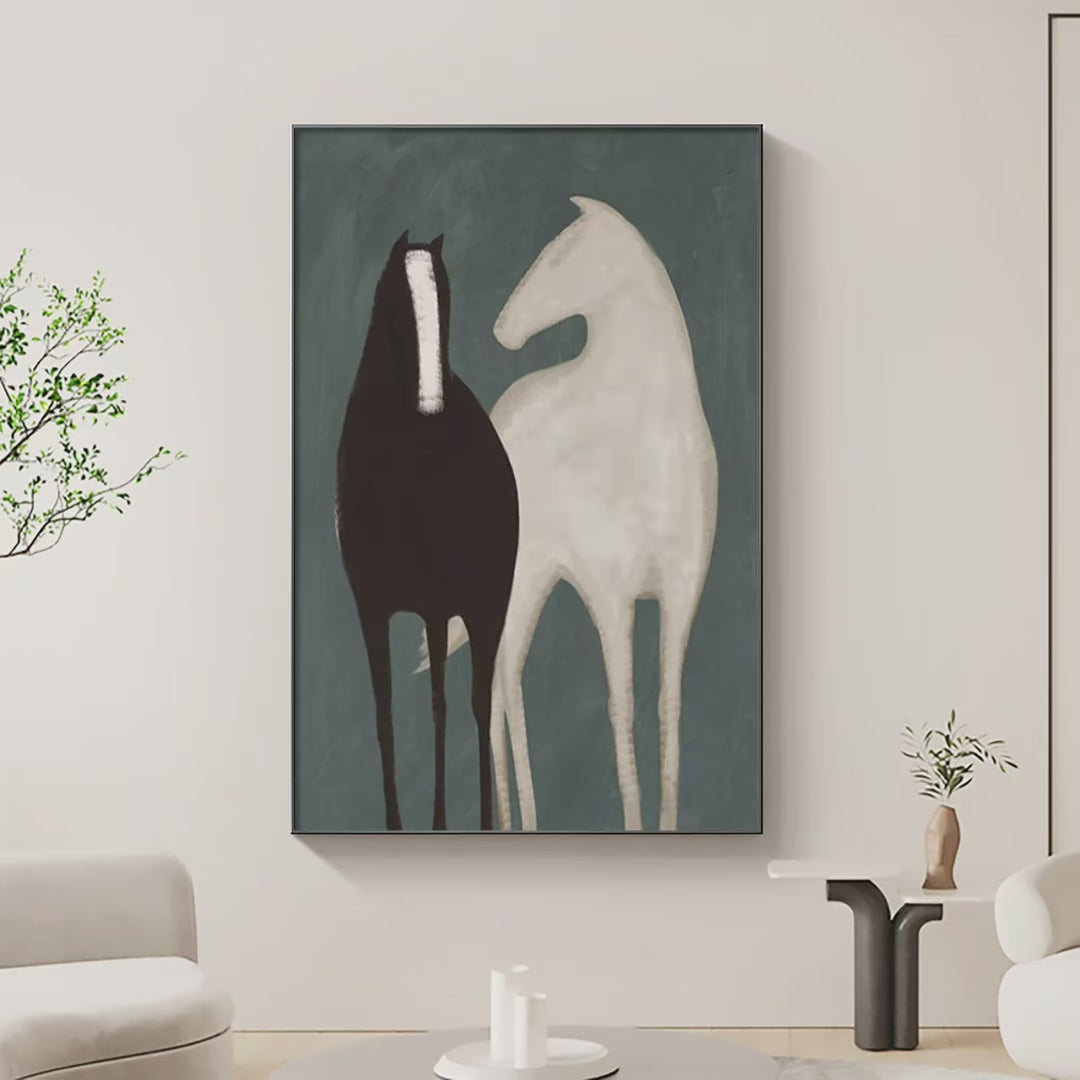 Two Horses – Minimalist Horse Oil Painting, view 3