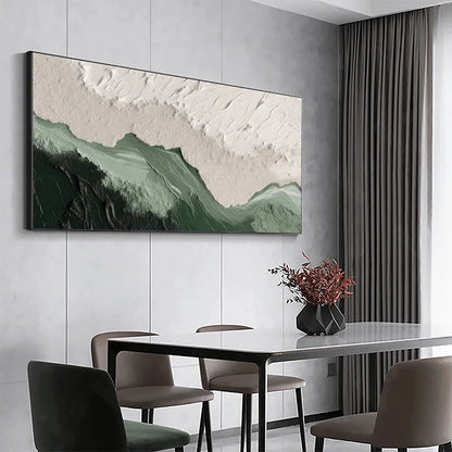 Sage River hand-painted white and sage green textured coastal landscape painting rolled canvas option