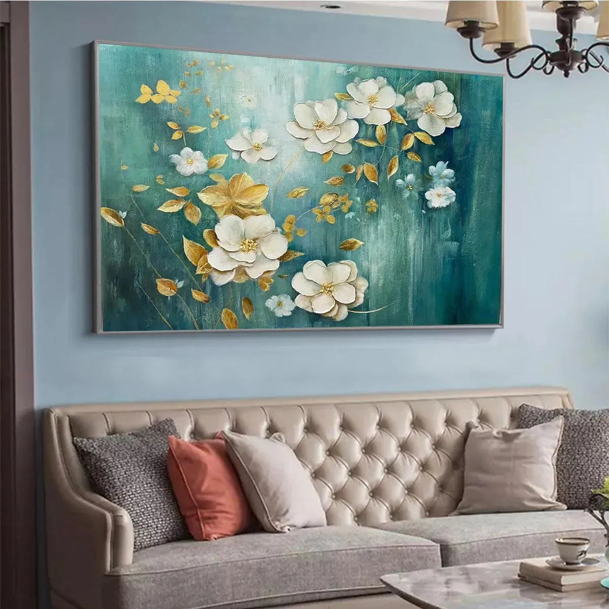Horizontal Impressionist Floral Oil Painting – Golden Garden