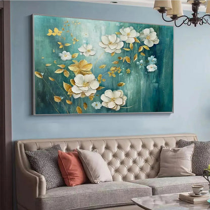 Horizontal Impressionist Floral Oil Painting – Golden Garden
