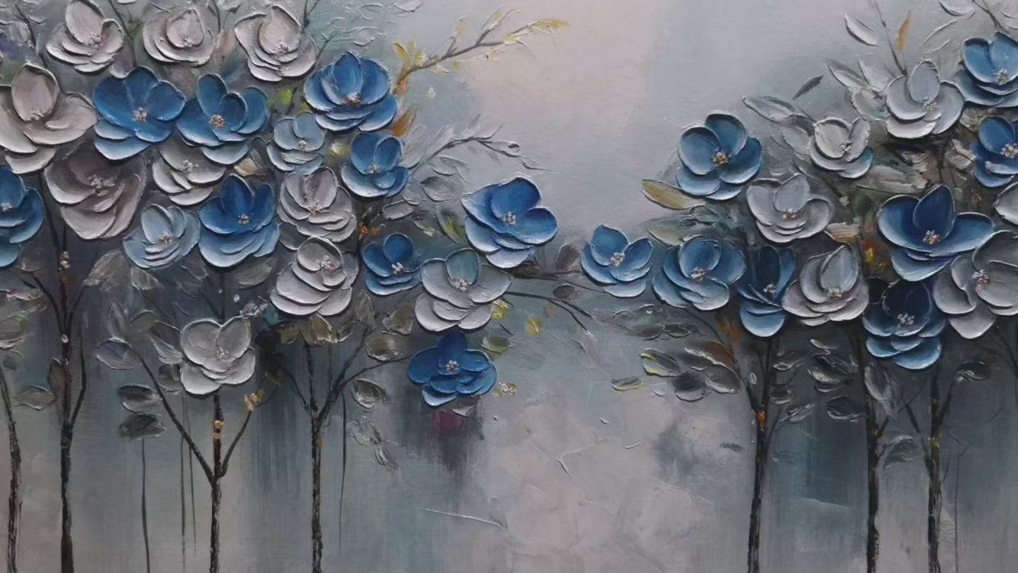 Azure Blossoms – Floral Textured Oil Painting, view 4