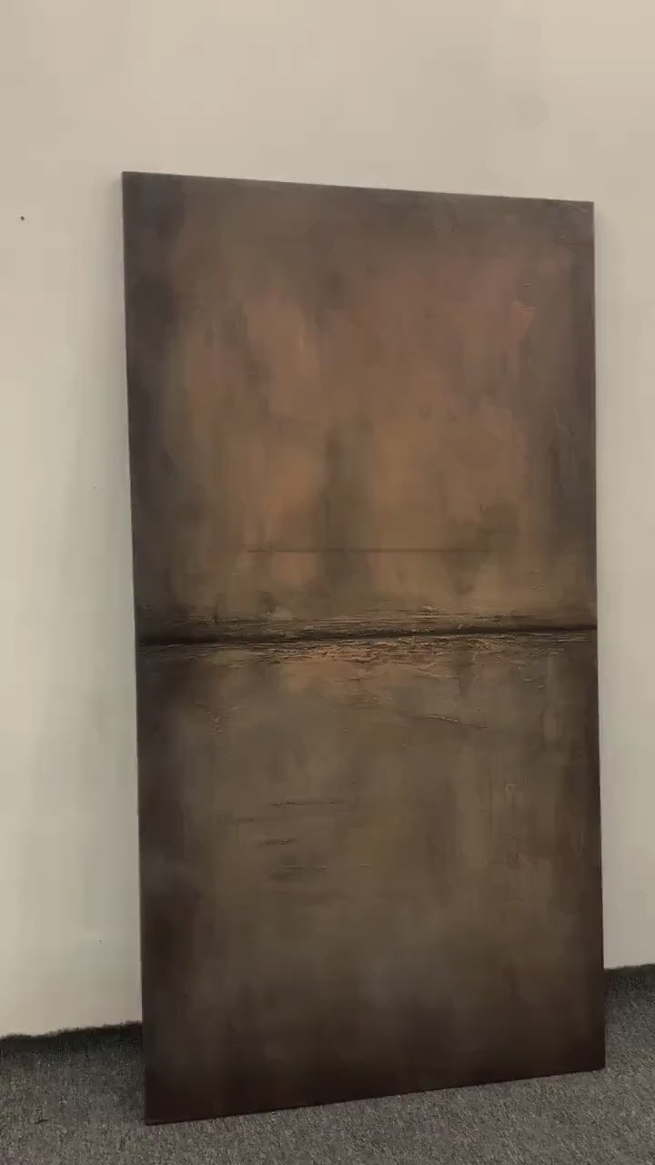 Umber Abstract Landscape – Wabi-Sabi Landscape Oil Painting, view 3