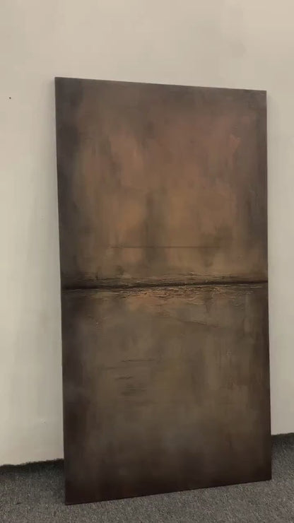 Umber Abstract Landscape – Wabi-Sabi Landscape Oil Painting, view 3