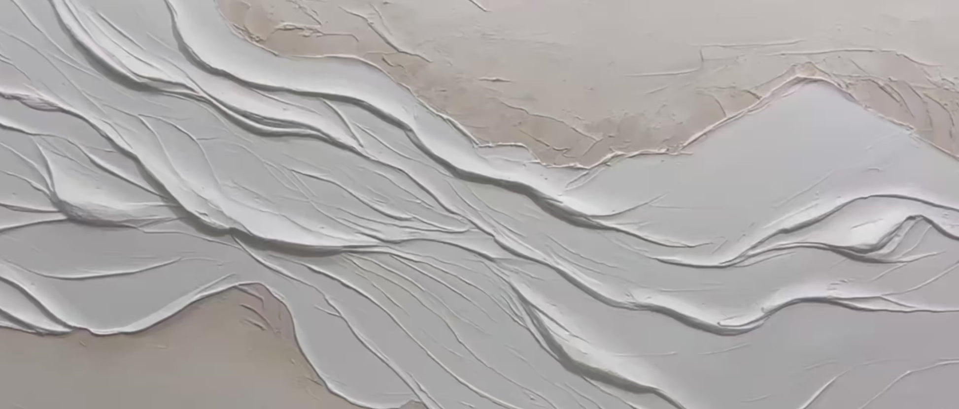White Sands hand-painted white and beige textured coastal abstract painting shown with silver frame