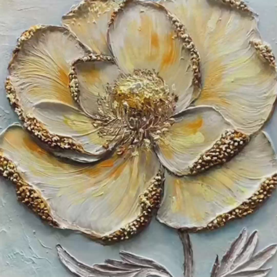 Golden Bloom – Floral Impasto Oil Painting, view 3