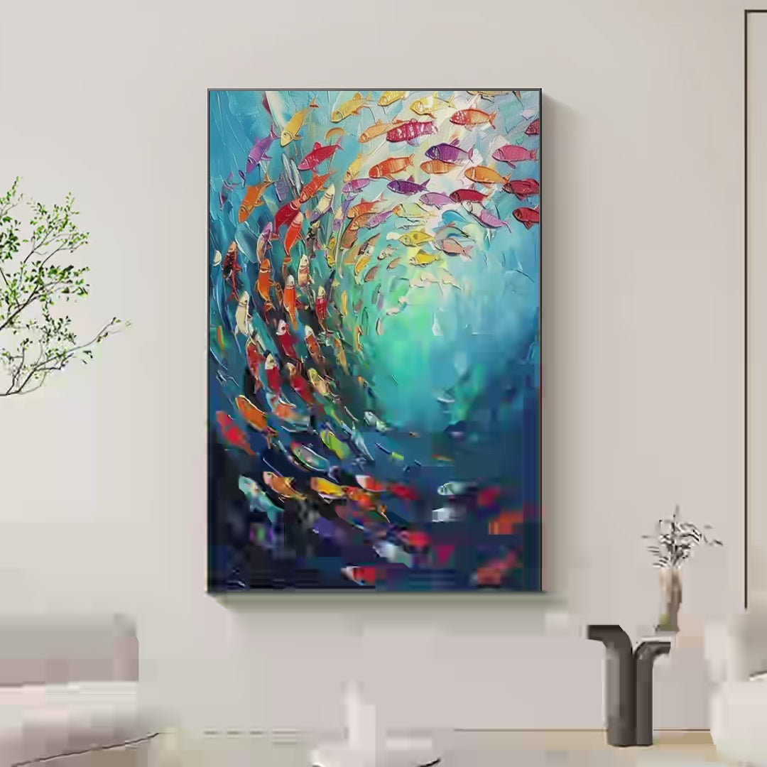 Whirlpool Of Fish – Animal Oil Painting, view 4