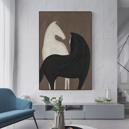 Two Horses On Brown – Minimalist Horse Oil Painting, view 4