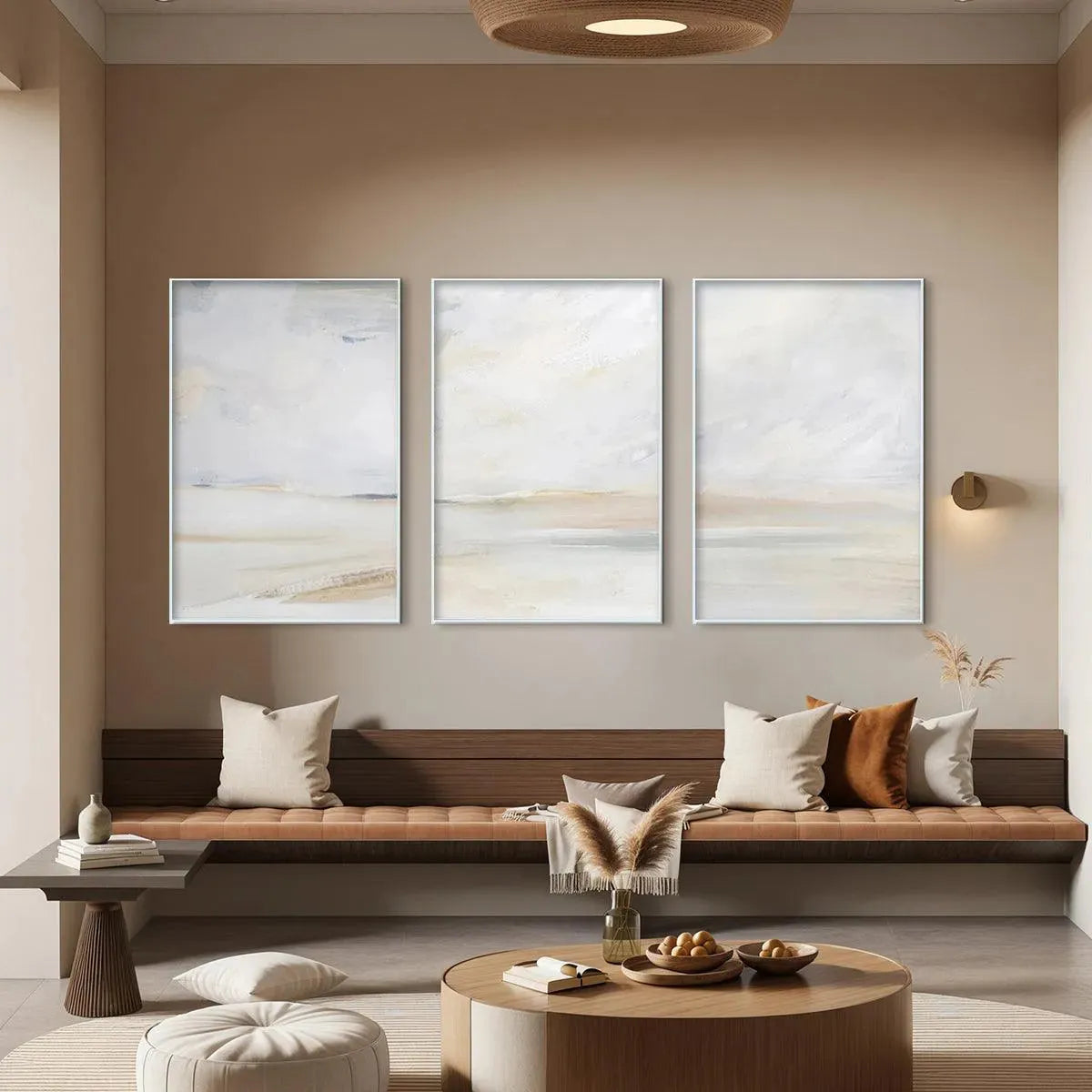 Abstract Beach Triptych hand-painted sand and ivory textured coastal abstract painting rolled canvas option