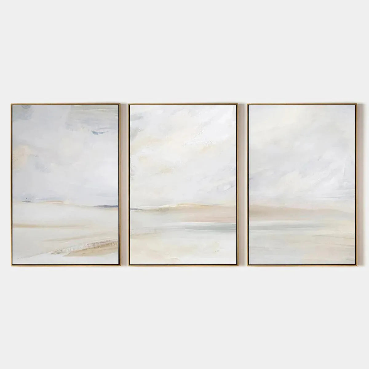Abstract Beach Triptych hand-painted sand and ivory textured coastal abstract painting rolled canvas option