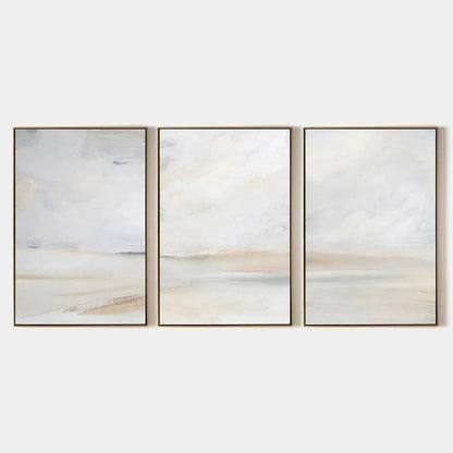 Abstract Beach Triptych hand-painted sand and ivory textured coastal abstract painting rolled canvas option