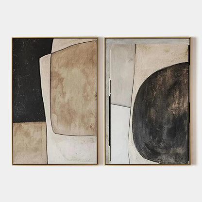 Abstract Geometric Diptych – Wabi-Sabi Geometric Oil Painting, view 1