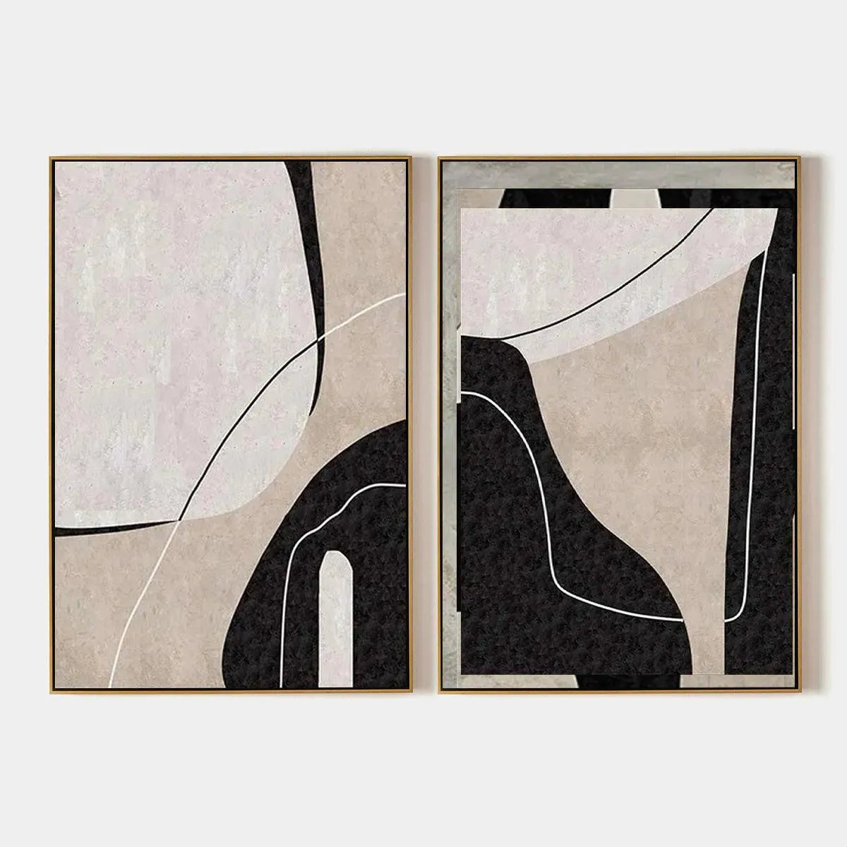 Abstract Minimalist Diptych – Wabi-Sabi Geometric Oil Painting, view 1