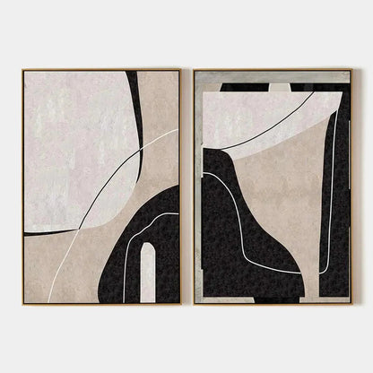 Abstract Minimalist Diptych – Wabi-Sabi Geometric Oil Painting, view 1