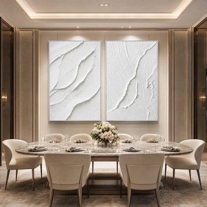 Aegean Calm hand-painted white and soft beige textured ocean wave painting shown with black frame
