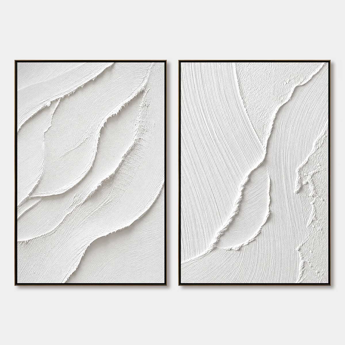Aegean Calm hand-painted white and soft beige textured ocean wave painting rolled canvas option