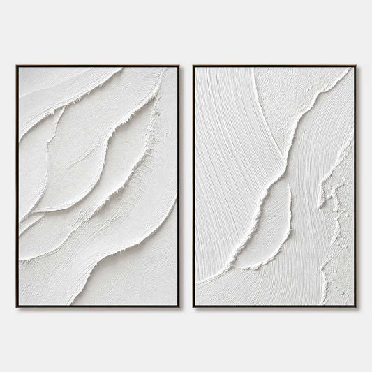Aegean Calm hand-painted white and soft beige textured ocean wave painting rolled canvas option