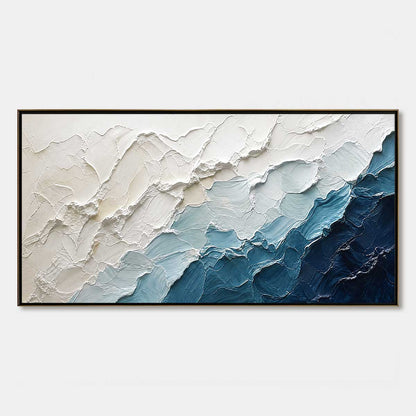 Aegean Crest hand-painted white, navy blue and ocean blue textured ocean wave painting rolled canvas option