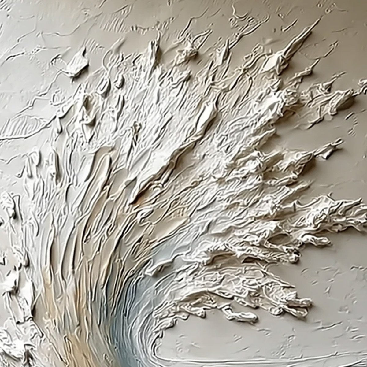 Aegean Crest hand-painted ocean blue, ivory and soft neutral tones textured ocean wave painting shown with gold frame