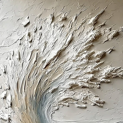 Aegean Crest hand-painted ocean blue, ivory and soft neutral tones textured ocean wave painting shown with gold frame