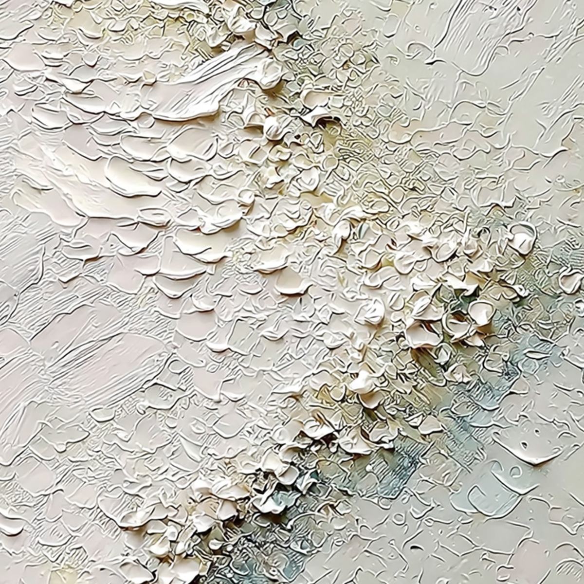 Aegean Foam hand-painted white, ocean blue and gold textured coastal landscape painting shown with gold frame