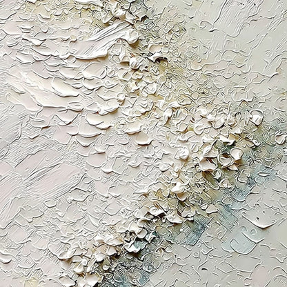 Aegean Foam hand-painted white, ocean blue and gold textured coastal landscape painting shown with gold frame