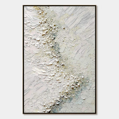 Aegean Foam hand-painted white, ocean blue and gold textured coastal landscape painting rolled canvas option