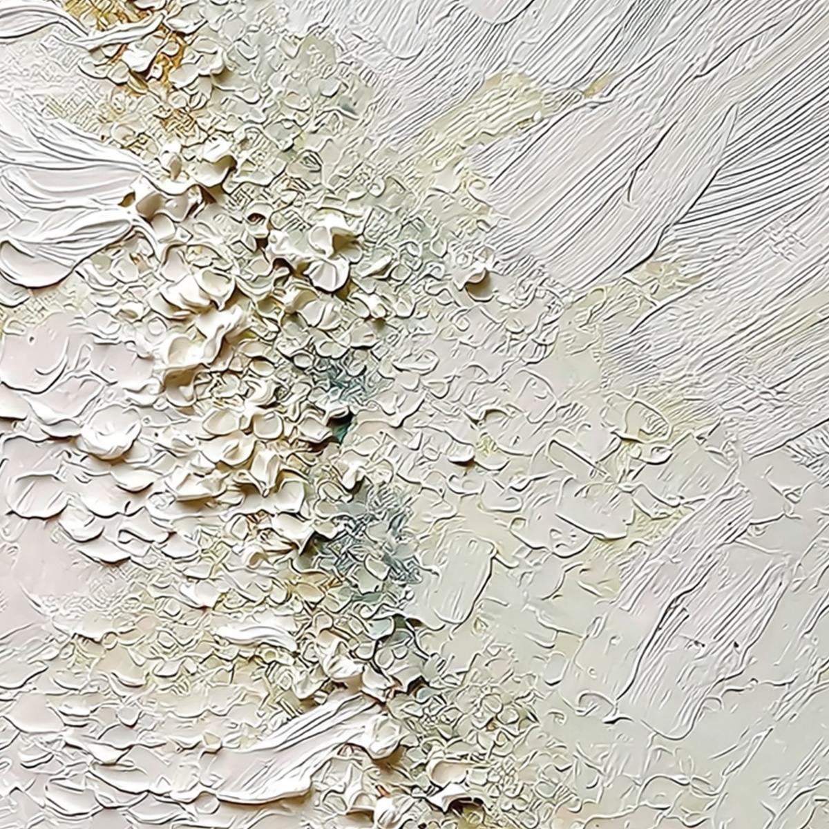 Aegean Foam hand-painted white, ocean blue and gold textured coastal landscape painting shown with white frame