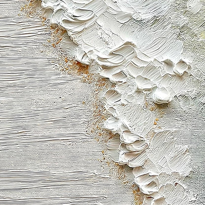 Aegean Foam hand-painted ocean blue, ivory and soft neutral tones textured coastal abstract painting shown with gold frame