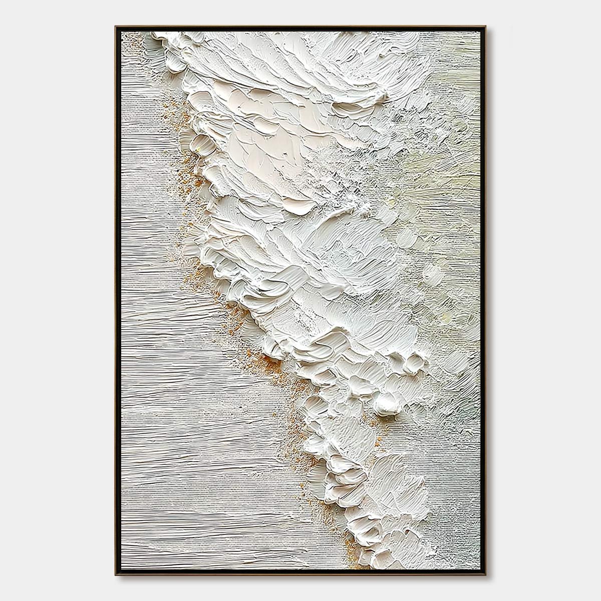 Aegean Foam hand-painted ocean blue, ivory and soft neutral tones textured coastal abstract painting rolled canvas option