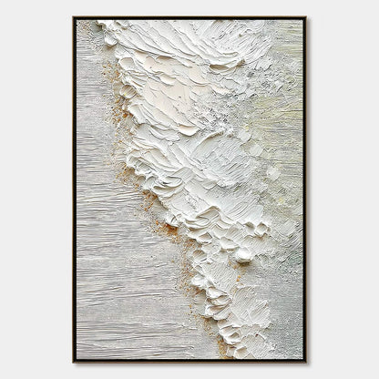 Aegean Foam hand-painted ocean blue, ivory and soft neutral tones textured coastal abstract painting rolled canvas option