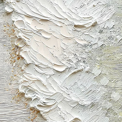 Aegean Foam hand-painted ocean blue, ivory and soft neutral tones textured coastal abstract painting shown with white frame