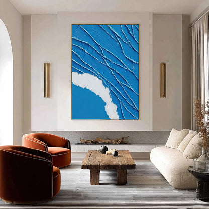 Aegean Tide hand-painted white and soft beige textured ocean wave painting shown as stretched canvas