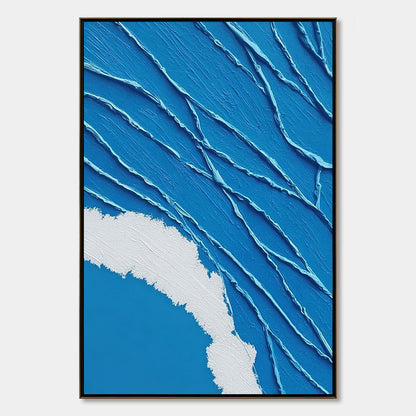 Aegean Tide hand-painted white and soft beige textured ocean wave painting rolled canvas option