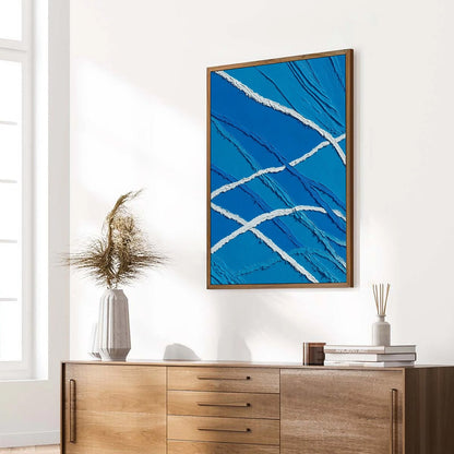 Aegean Tides hand-painted white and ocean blue textured ocean wave painting rolled canvas option
