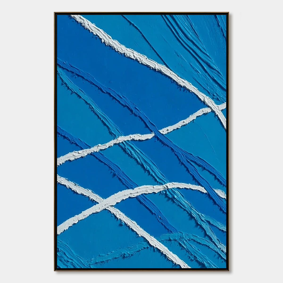 Aegean Tides hand-painted white and ocean blue textured ocean wave painting rolled canvas option