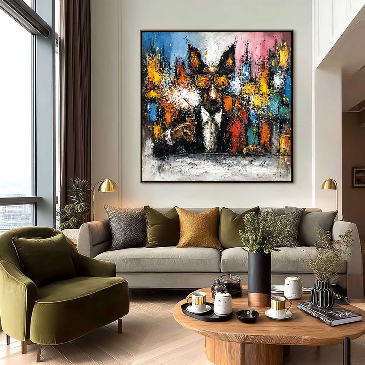 Colorful Abstract Dog Impasto Oil Painting – AFTER HOURS
