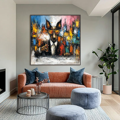 AFTER HOURS Abstract Dog Oil Painting – Dog Impasto Oil Painting, view 2