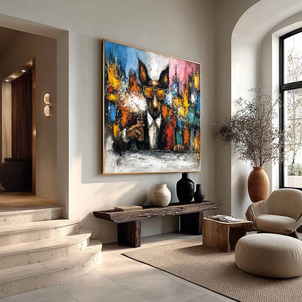 Colorful Abstract Dog Impasto Oil Painting – AFTER HOURS